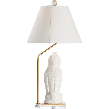 Hoot Lamp by Chelsea House in white glaze, gold leaf, clear. Made from unique in a modern style.
