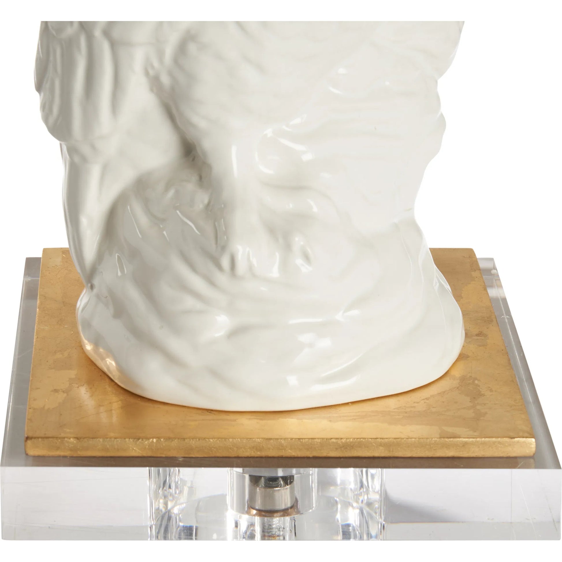 Hoot Lamp by Chelsea House in white glaze, gold leaf, clear. Made from unique in a modern style.
