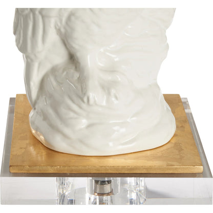 Hoot Lamp by Chelsea House in white glaze, gold leaf, clear. Made from unique in a modern style.