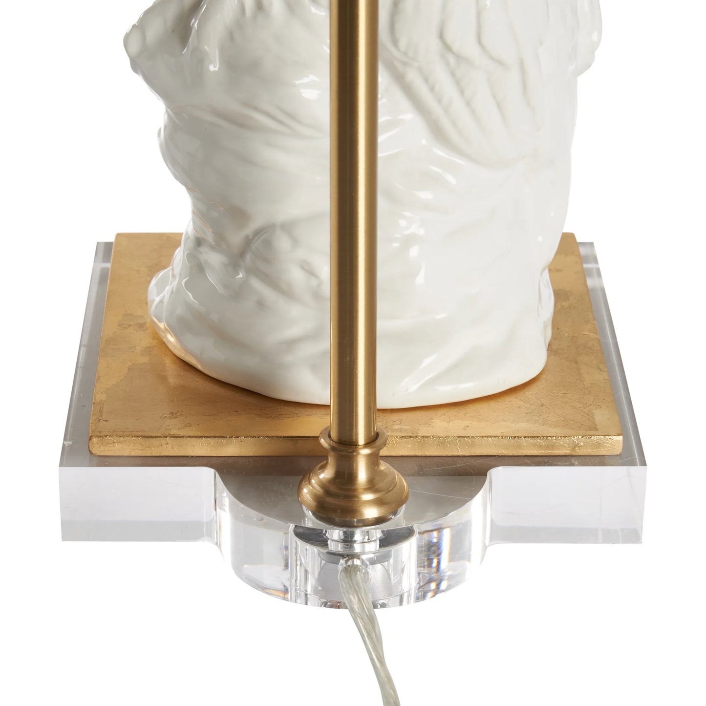 008 SI-2387744 | Closeup | Hoot Lamp by Chelsea House in white glaze, gold leaf, clear. Made from unique in a modern style.