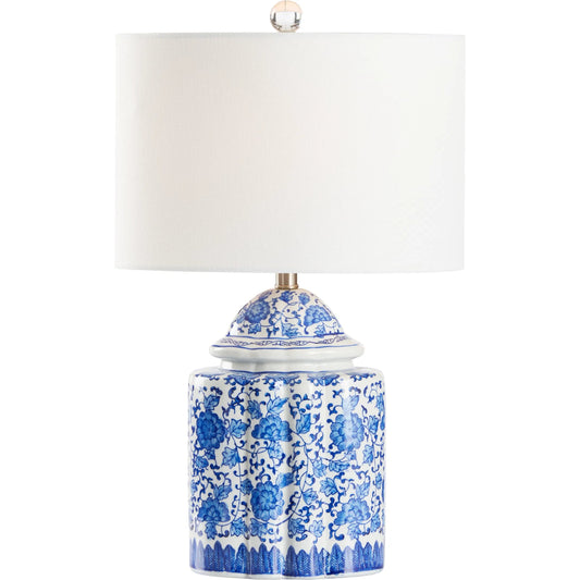 Imperial Lamp by Chelsea House in blue, white glaze. Made from unique in a unique style.