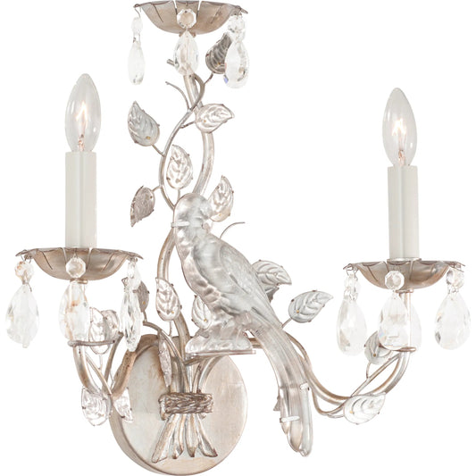 Crystal Bird Sconce by Chelsea House in antique silver leaf. Made from unique in a unique style.