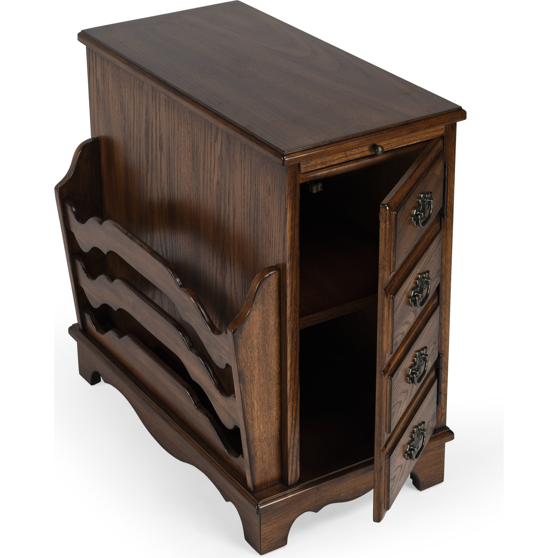 Gregory Magazine Table by Butler Specialty Company in dark brown and plantation cherry. Made from rubberwood solids, mdf, cherry veneer in a traditional style.