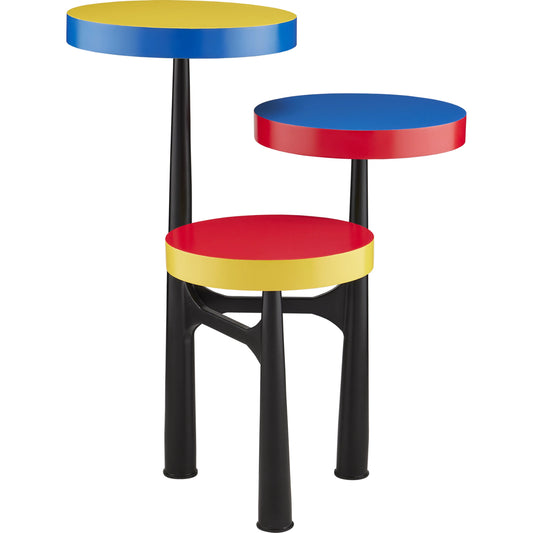 Mister M Accent Table by Currey and Company in red, blue, yellow. Made from wrought iron, wood in a modern style.