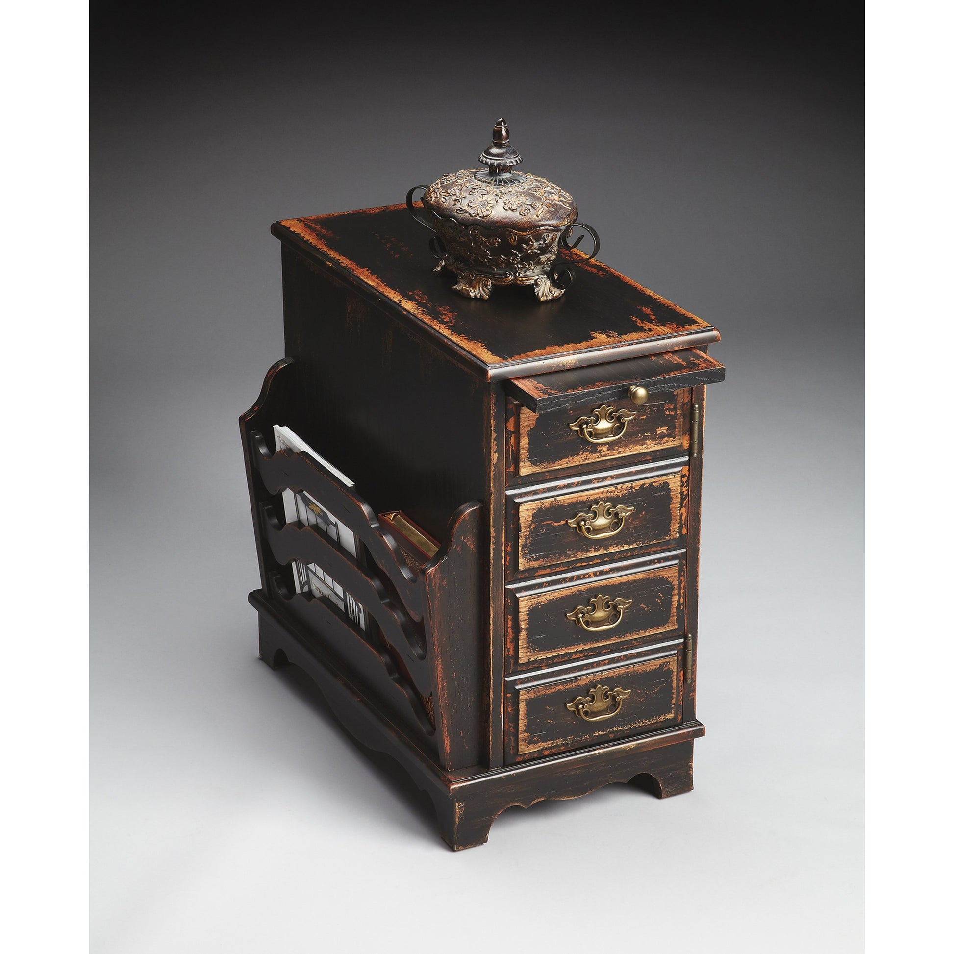 Gregory Magazine Table by Butler Specialty Company in dark brown and plantation cherry. Made from rubberwood solids, mdf, cherry veneer in a traditional style.