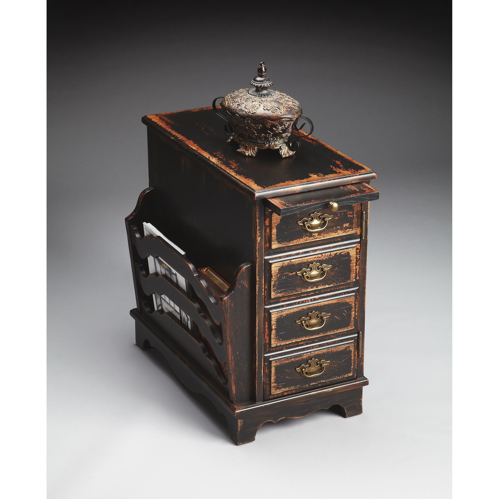 Gregory Magazine Table by Butler Specialty Company in dark brown and plantation cherry. Made from rubberwood solids, mdf, cherry veneer in a traditional style.