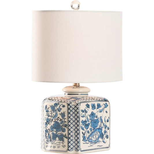 Blue & White Floral Lamp by Chelsea House in blue, white glaze. Made from unique in a unique style.