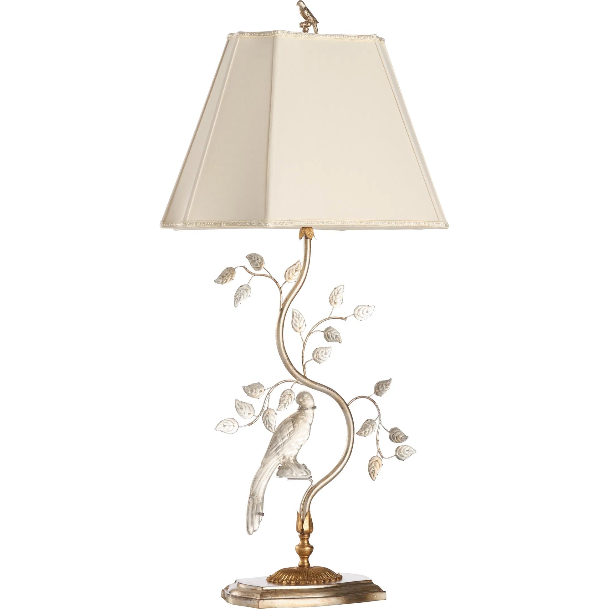 Crystal Bird Lamp by Chelsea House in antique silver leaf. Made from unique in a traditional style.
