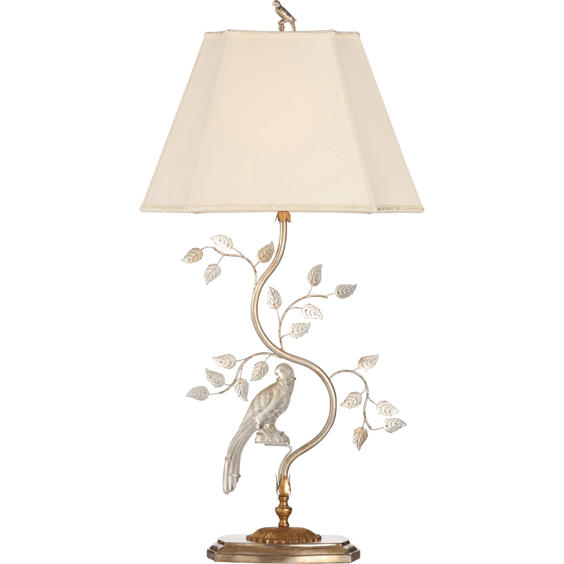 Crystal Bird Lamp by Chelsea House in antique silver leaf. Made from unique in a traditional style.
