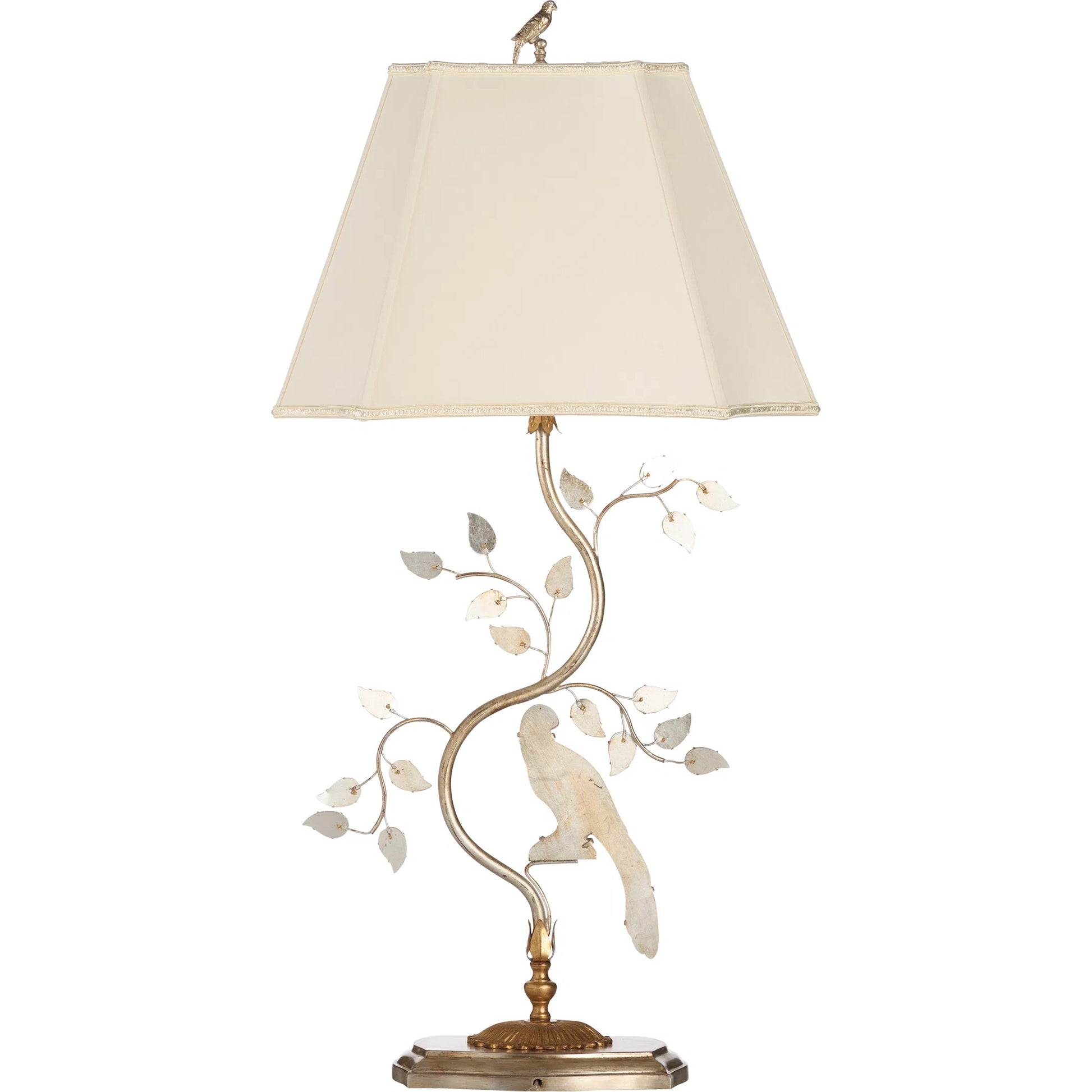 Crystal Bird Lamp by Chelsea House in antique silver leaf. Made from unique in a traditional style.