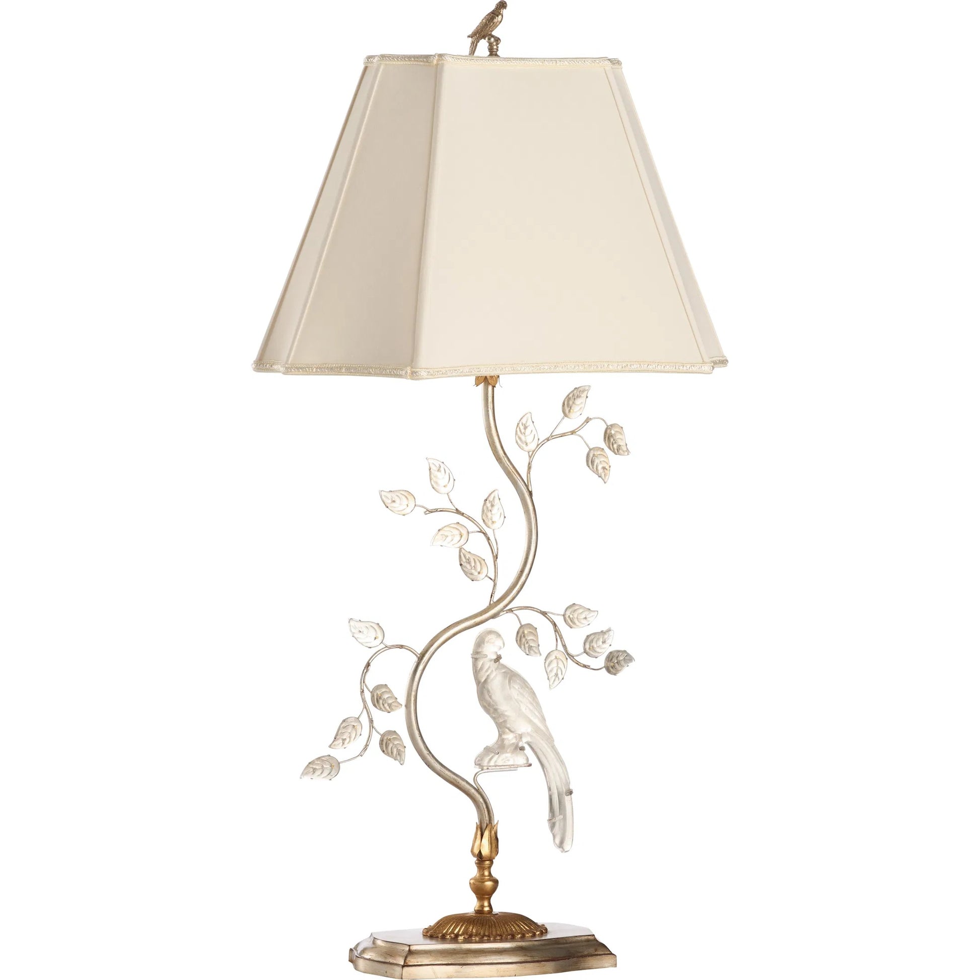 Crystal Bird Lamp by Chelsea House in antique silver leaf. Made from unique in a traditional style.