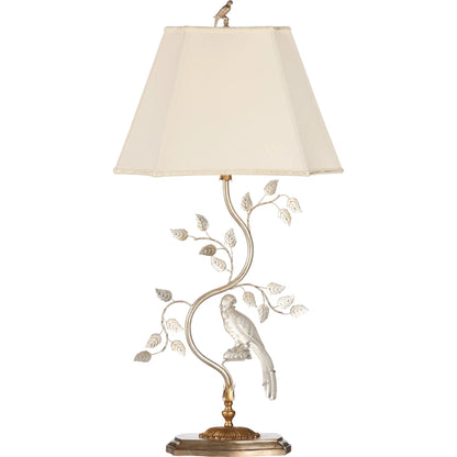 Crystal Bird Lamp by Chelsea House in antique silver leaf. Made from unique in a traditional style.