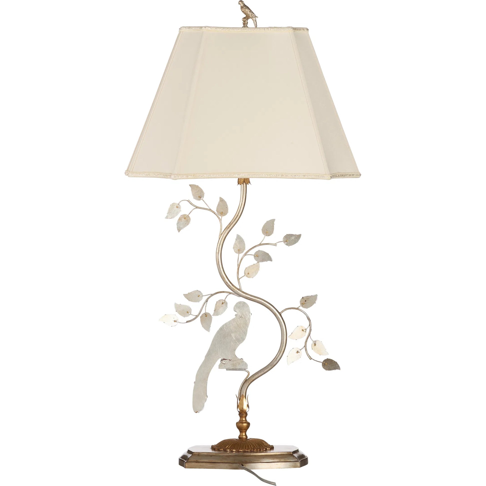 Crystal Bird Lamp by Chelsea House in antique silver leaf. Made from unique in a traditional style.