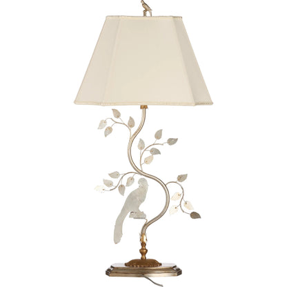 Crystal Bird Lamp by Chelsea House in antique silver leaf. Made from unique in a traditional style.