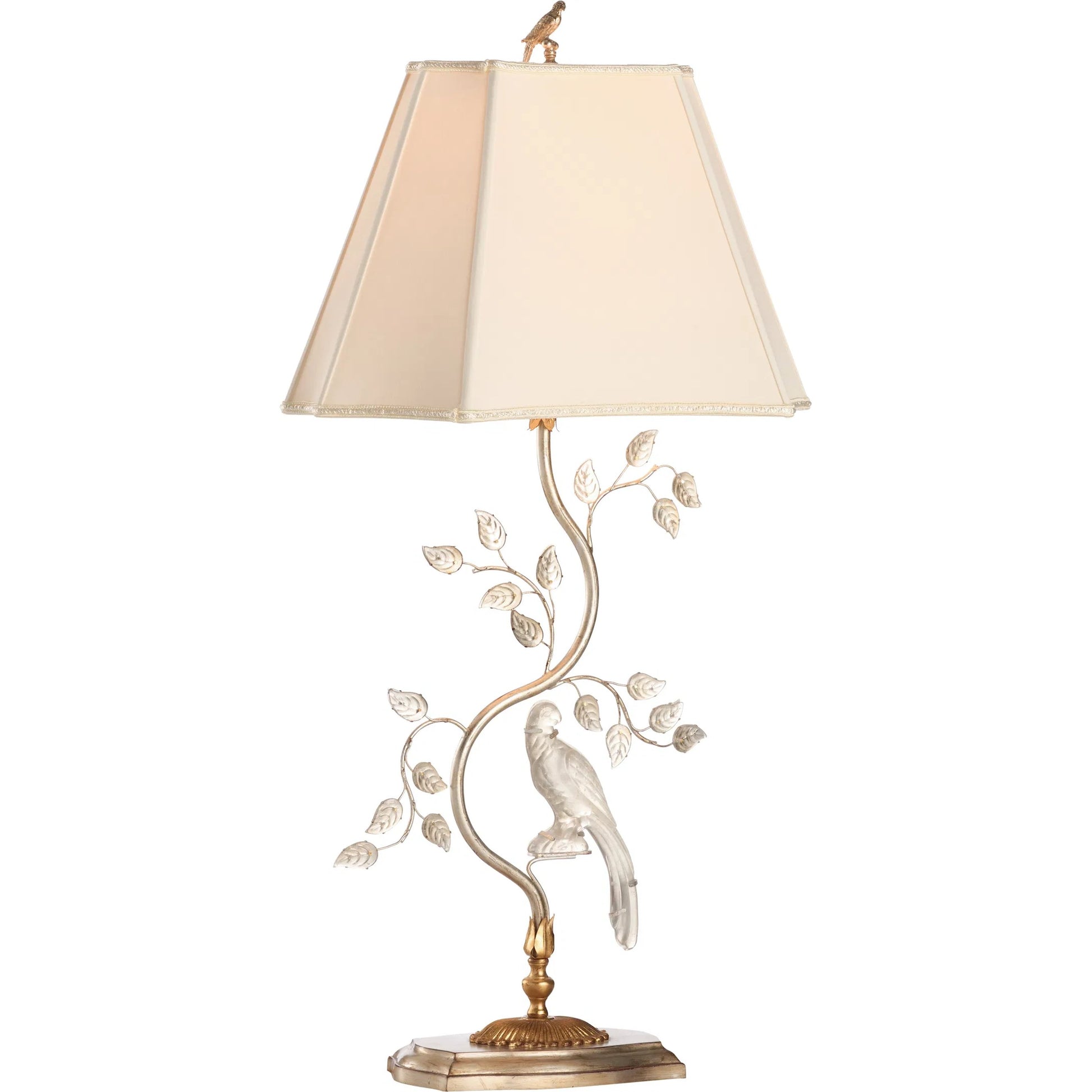 Crystal Bird Lamp by Chelsea House in antique silver leaf. Made from unique in a traditional style.