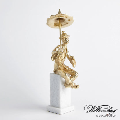 Hyson - Right Facing Tea Drinking Man by Global Views. Made from brass, marble in a eclectic & global style.