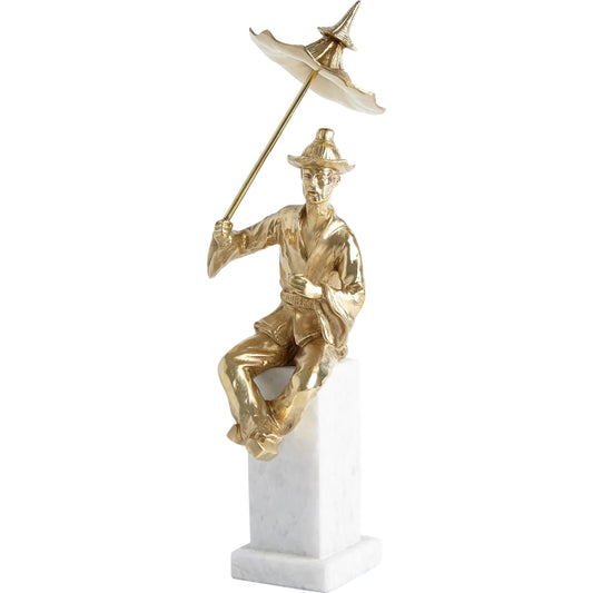 Hyson - Right Facing Tea Drinking Man by Global Views. Made from brass, marble in a eclectic & global style.