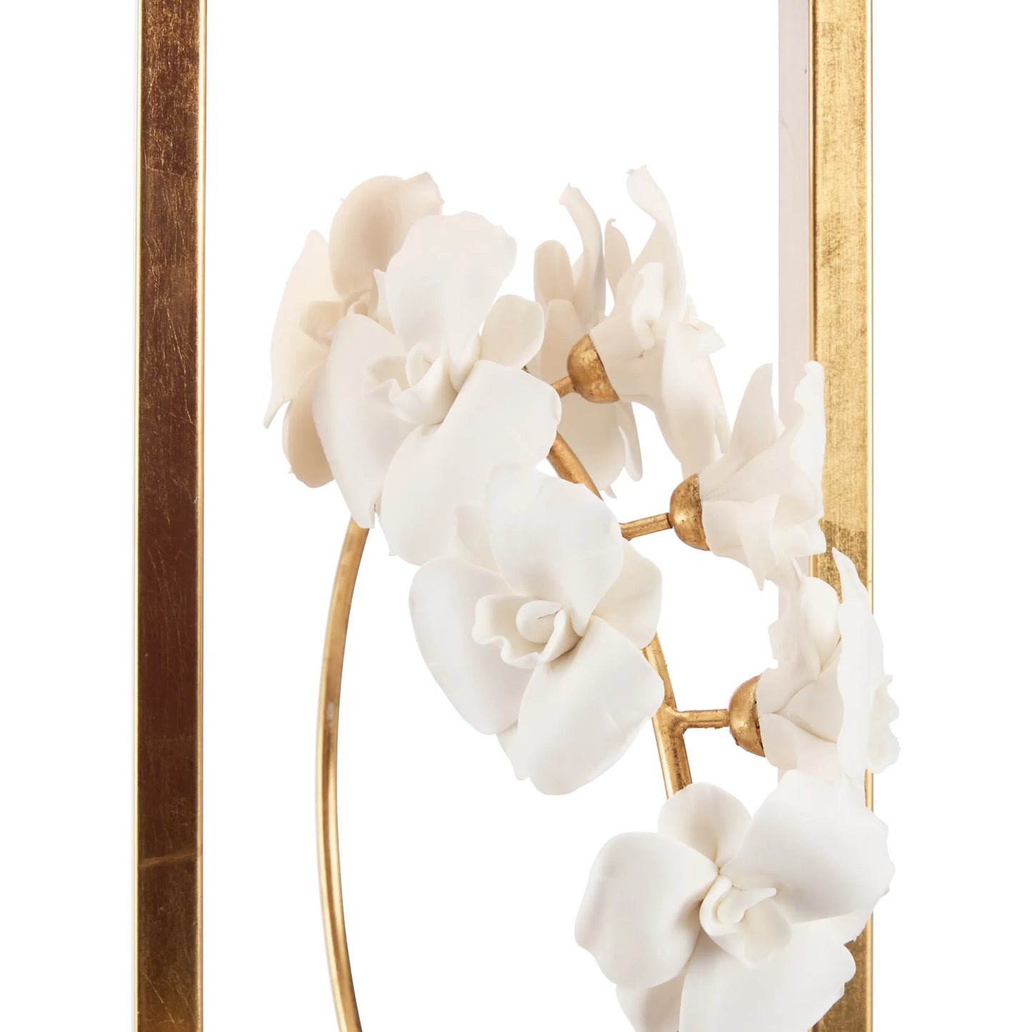 005 SI-2387663 | Closeup | Cain Orchid Lamp by Chelsea House in antique gold leaf, matte white glaze. Made from unique in a modern style.