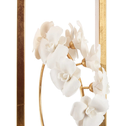 Cain Orchid Lamp by Chelsea House in antique gold leaf, matte white glaze. Made from unique in a modern style.