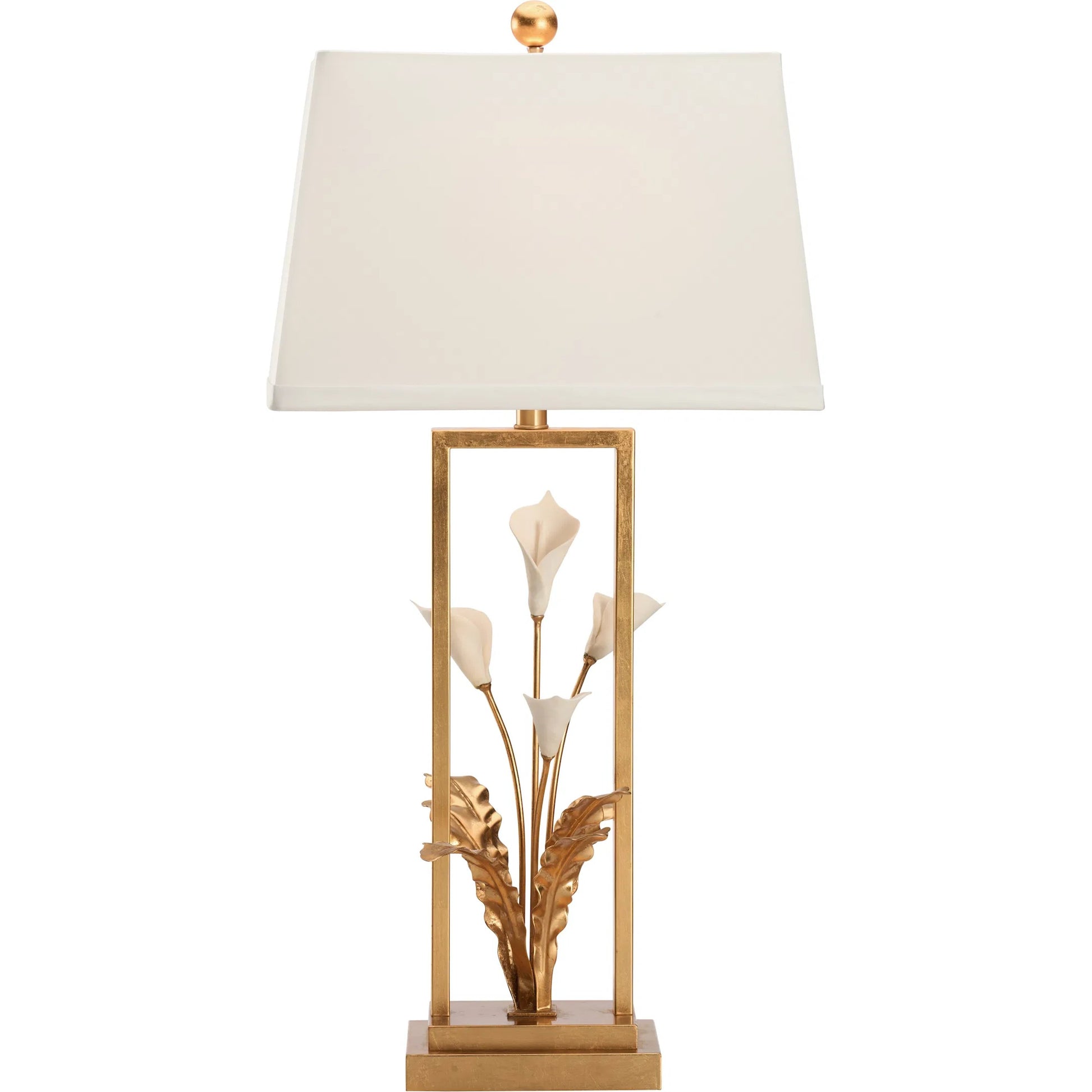 Cain Calla Lily Lamp by Chelsea House in antique gold leaf, matte white glaze. Made from unique in a modern style.
