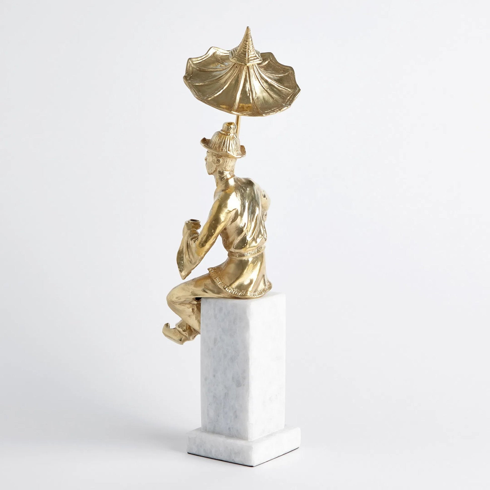 Hyson - Right Facing Tea Drinking Man by Global Views. Made from brass, marble in a eclectic & global style.