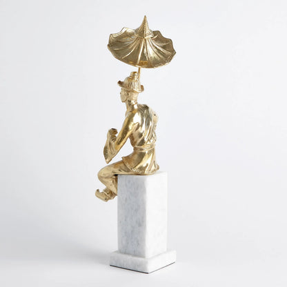 Hyson - Right Facing Tea Drinking Man by Global Views. Made from brass, marble in a eclectic & global style.