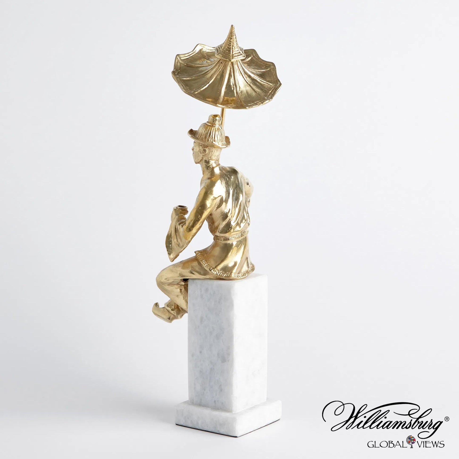 Hyson - Right Facing Tea Drinking Man by Global Views. Made from brass, marble in a eclectic & global style.