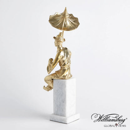 Hyson - Right Facing Tea Drinking Man by Global Views. Made from brass, marble in a eclectic & global style.