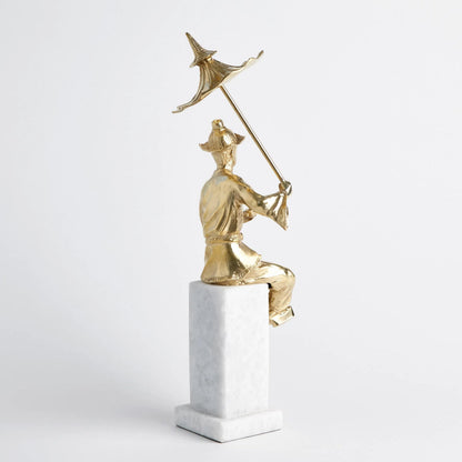 Hyson - Right Facing Tea Drinking Man by Global Views. Made from brass, marble in a eclectic & global style.