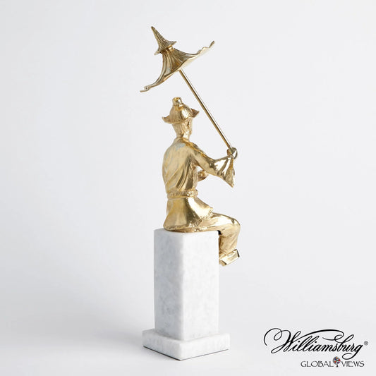 Hyson - Right Facing Tea Drinking Man by Global Views. Made from brass, marble in a eclectic & global style.
