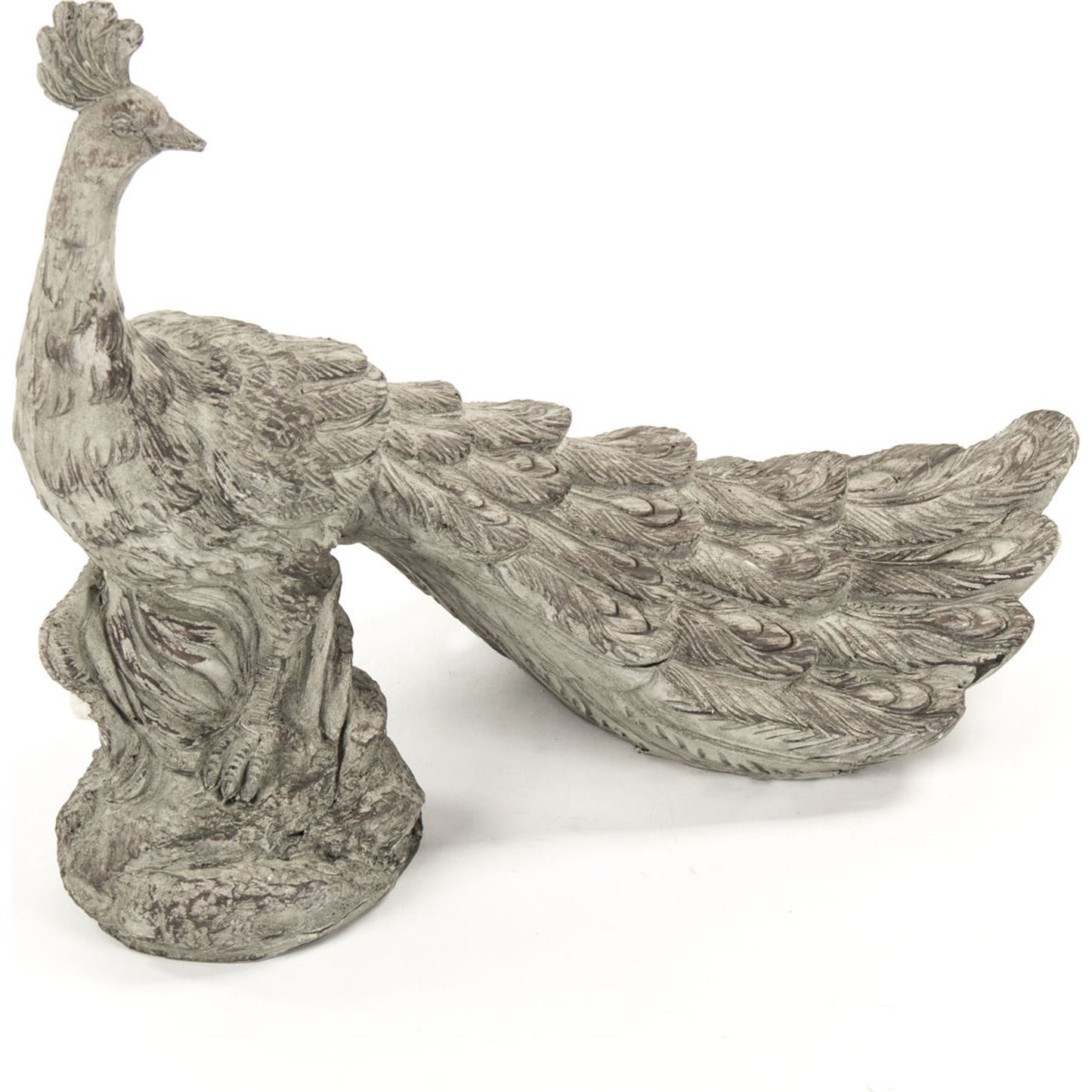 001 S-338222 | Primary Silo | Resin Peacock Statue by Zentique in gray with white wash and resin. Made from resin in a cottage & farmhouse style.