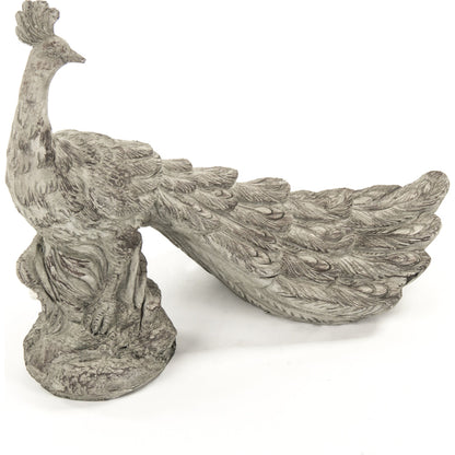 Resin Peacock Statue by Zentique in gray with white wash and resin. Made from resin in a cottage & farmhouse style.