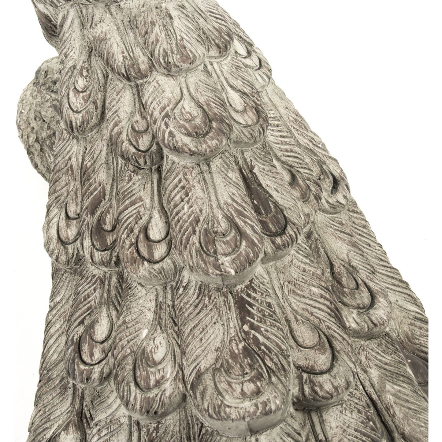 009 S-338222,S-338223 | Closeup | Resin Peacock Statue by Zentique in gray with white wash and resin. Made from resin in a cottage & farmhouse style.