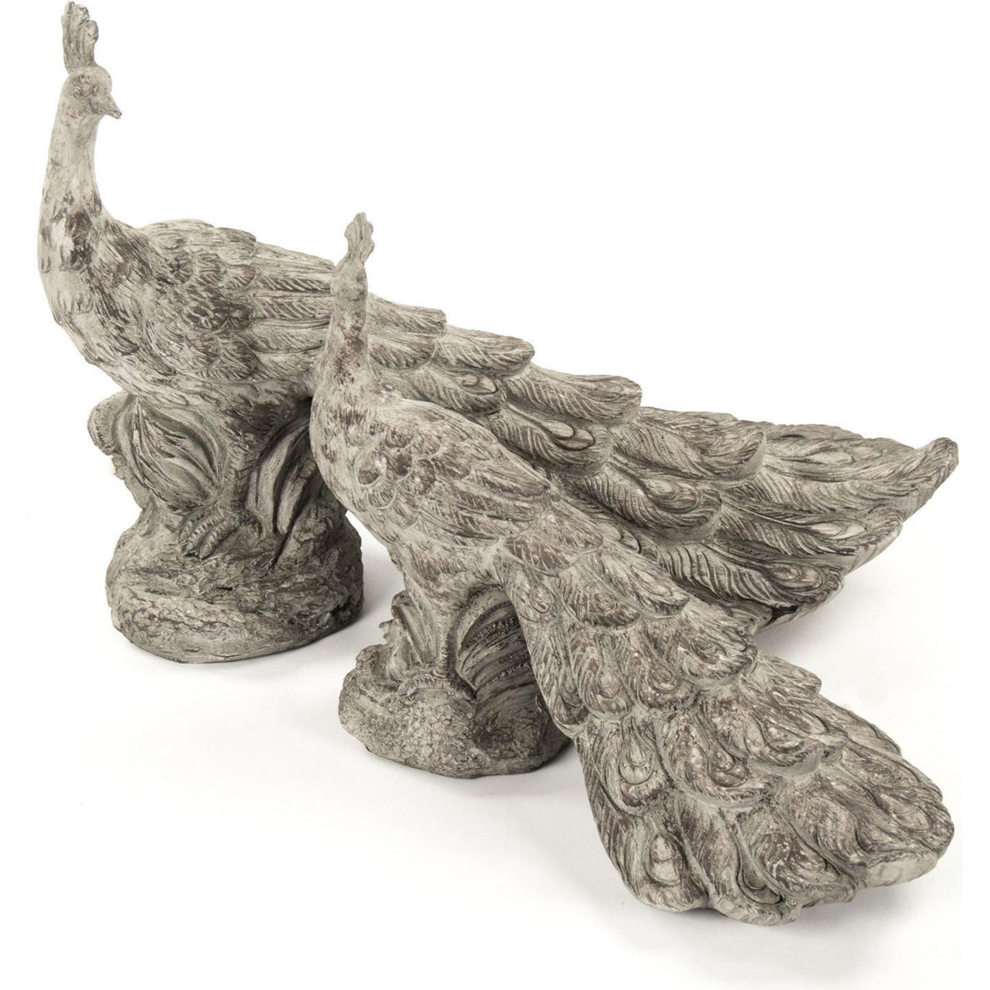 003 S-338222,S-338223 | Additional Silo | Resin Peacock Statue by Zentique in gray with white wash and resin. Made from resin in a cottage & farmhouse style.