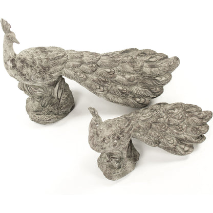 Resin Peacock Statue by Zentique in gray with white wash and resin. Made from resin in a cottage & farmhouse style.