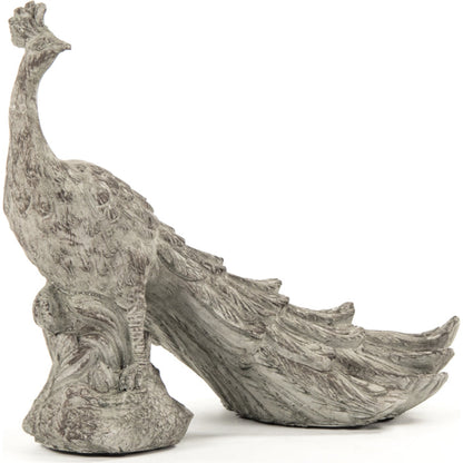 Resin Peacock Statue by Zentique in gray with white wash and resin. Made from resin in a cottage & farmhouse style.