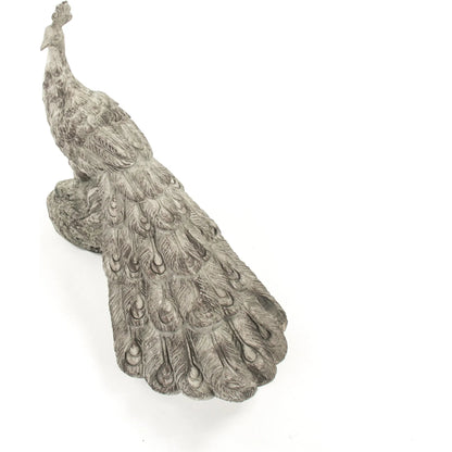Resin Peacock Statue by Zentique in gray with white wash and resin. Made from resin in a cottage & farmhouse style.