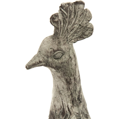 Resin Peacock Statue by Zentique in gray with white wash and resin. Made from resin in a cottage & farmhouse style.