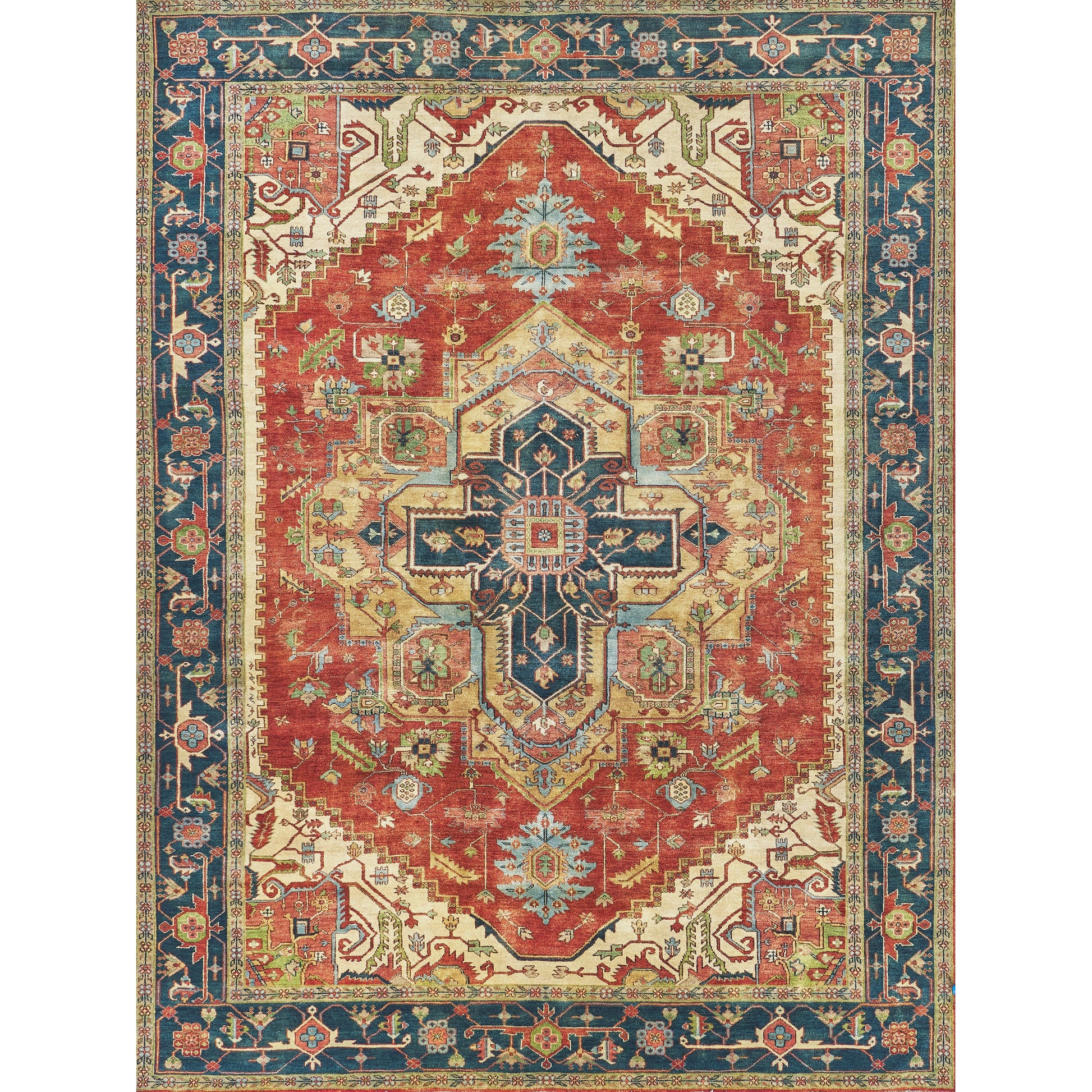 Antique Weave Geometric Serapi Rug by Exquisite Rugs in red, navy. Made from new zealand wool in a unique style.
