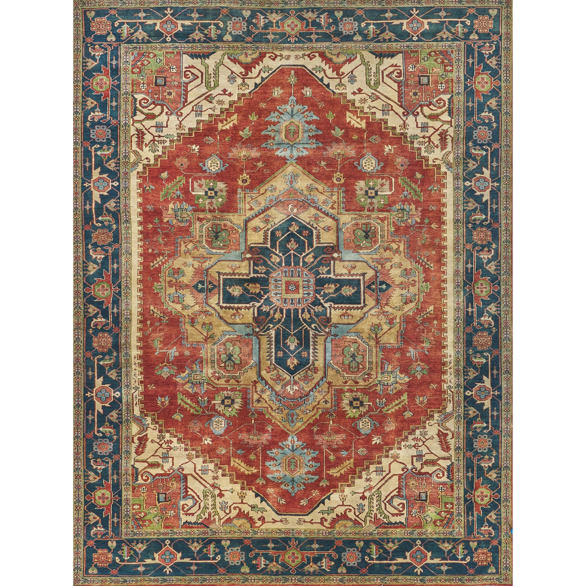 Antique Weave Geometric Serapi Rug by Exquisite Rugs in red, navy. Made from new zealand wool in a unique style.