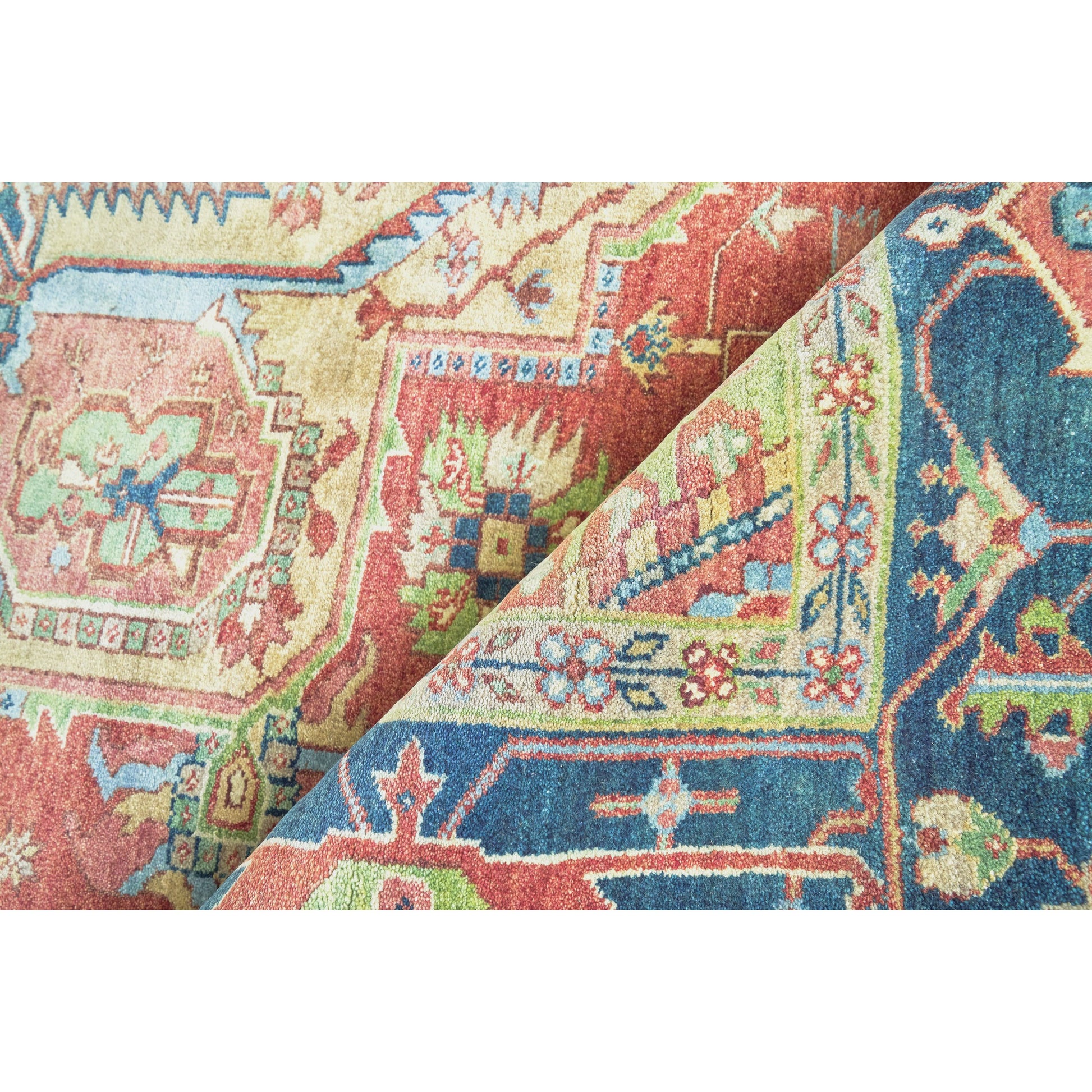 Antique Weave Geometric Serapi Rug by Exquisite Rugs in red, navy. Made from new zealand wool in a unique style.