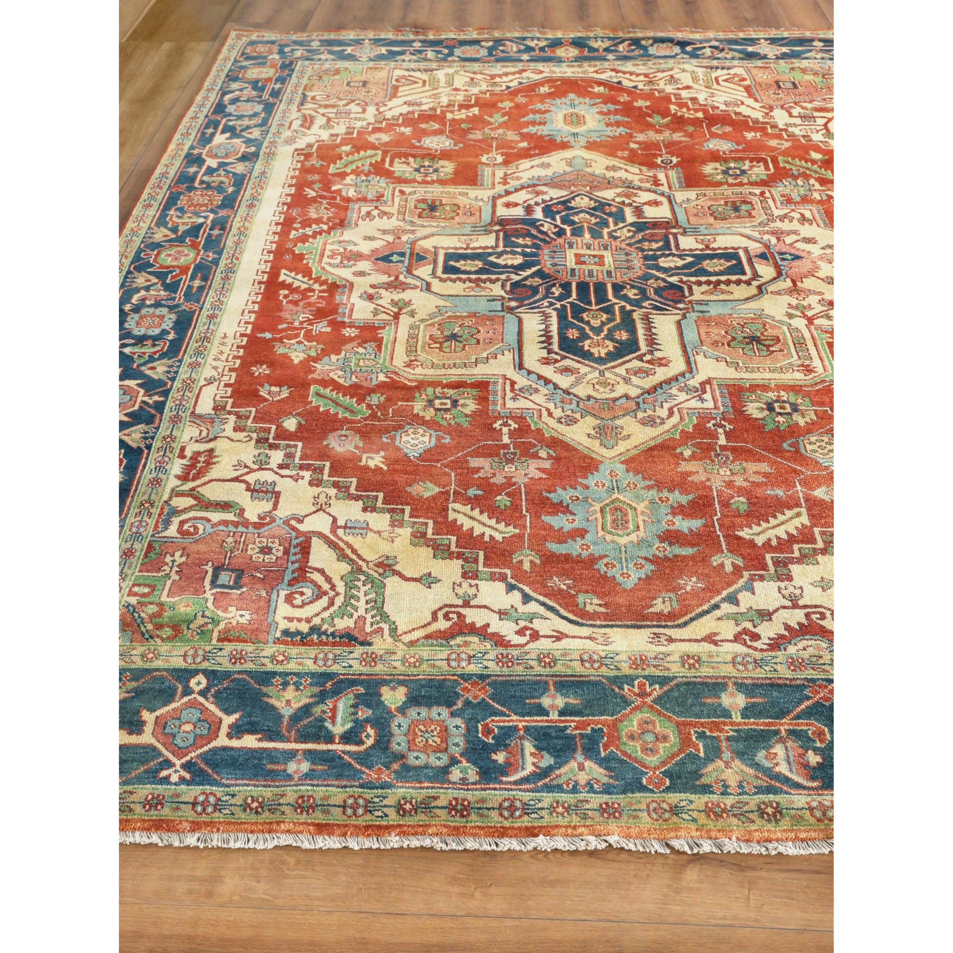Antique Weave Geometric Serapi Rug by Exquisite Rugs in red, navy. Made from new zealand wool in a unique style.
