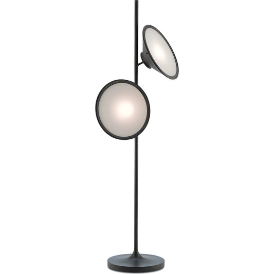 Bulat Floor Lamp by Currey and Company in antique black, white opaque. Made from metal, glass in a modern style.