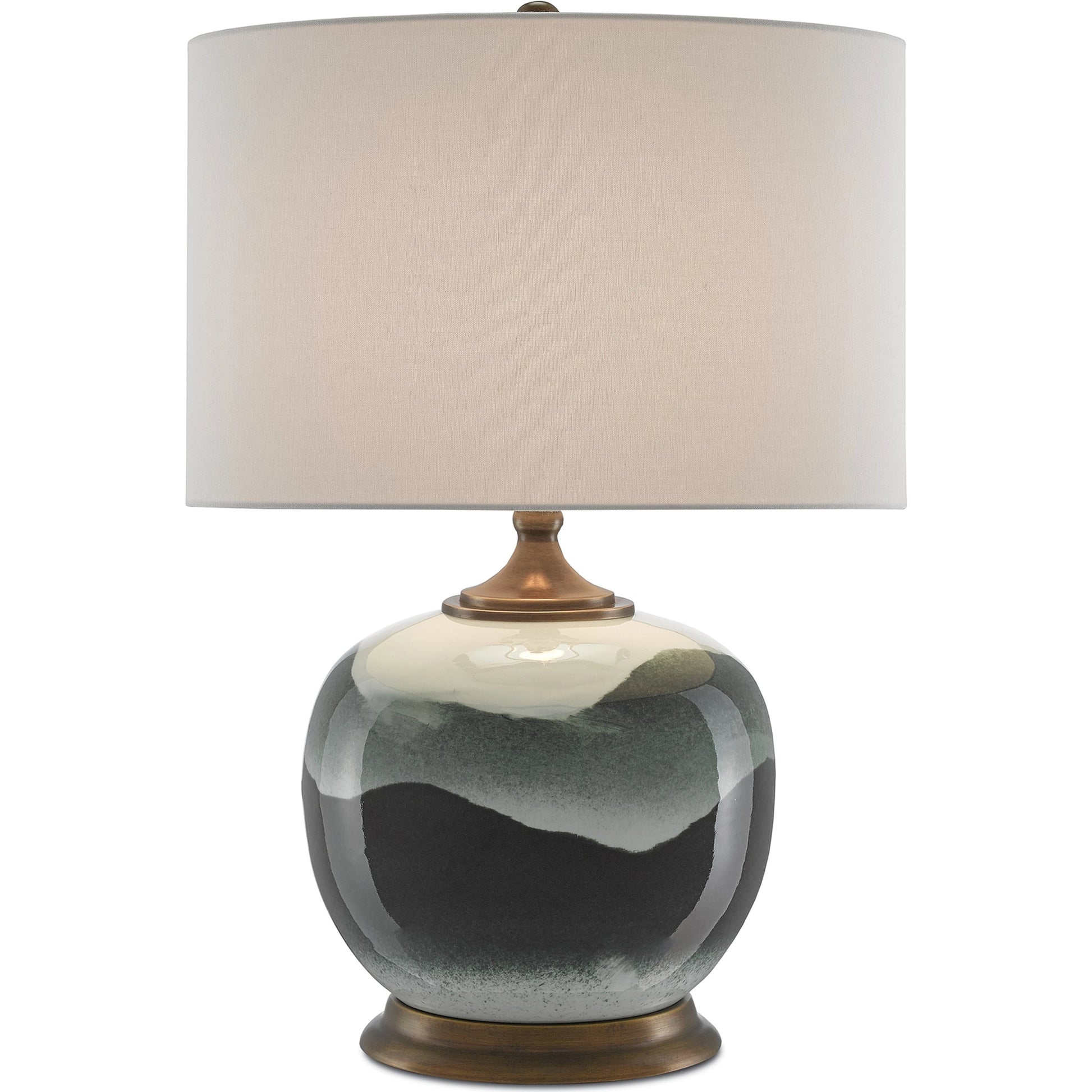 Boreal Table Lamp by Currey and Company in white, green, antique brass. Made from porcelain, metal in a modern style.