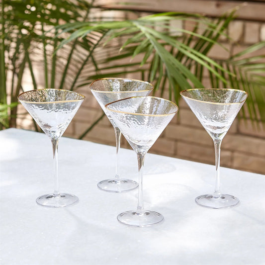 S/4 Hammered Martini Glasses by Global Views in clear and gold. Made from unique in a unique style.
