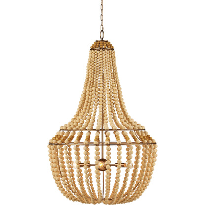 Penelope Chandelier by Currey and Company in beige, antique brass. Made from iron, fabric, brass in a coastal style.