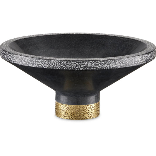 Vincent Marble Bowl by Currey and Company in black, brass. Made from marble, brass in a modern style.