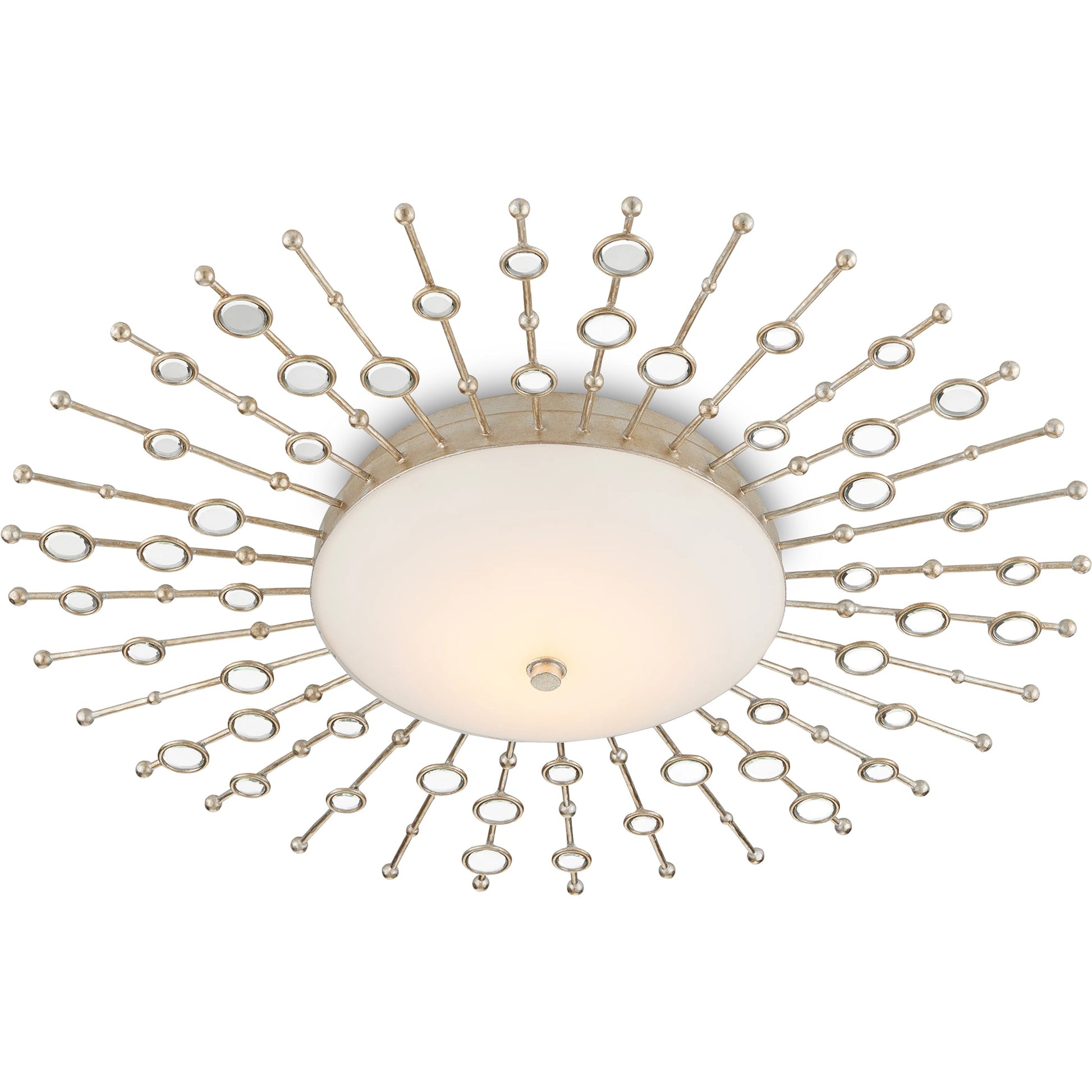 Planisphere Flush Mount by Currey and Company in silver leaf. Made from wrought iron, glass in a modern style.