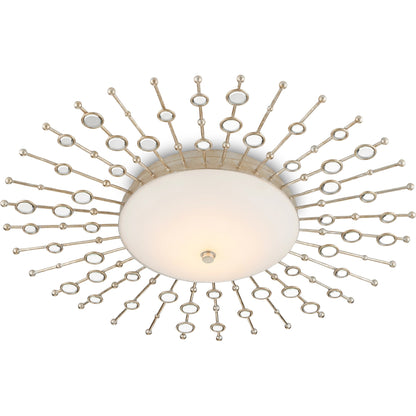 Planisphere Flush Mount by Currey and Company in silver leaf. Made from wrought iron, glass in a modern style.