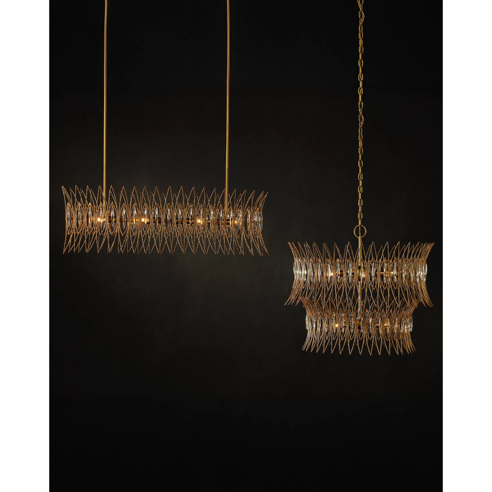 Marquise Oval Chandelier by Currey and Company in clear, luxor gold. Made from glass, wrought iron in a unique style.